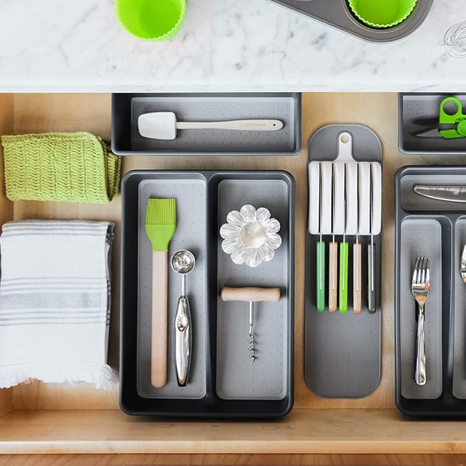 Madesmart Premium Antimicrobial Classic Small In-Drawer Knife Mat, Soft-Grip, Non-Slip Drawer Organizer, Long-Lasting Home Organization, EPA Certified, White, PremiumWhite