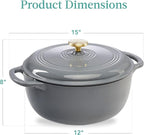 Best Choice Products 7.5 Quart Enamel Cast-Iron Round Dutch Oven, Family Style Heavy-Duty Pre-Seasoned Cookware for Home, Kitchen, Dining Room, Oven Safe w/Lid, Dual Handles - Graphite Gray