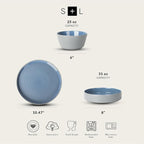 Stone Lain Elica 24-Piece Modern Dinnerware Set Stoneware, Plates and Bowl Sets for 8, Blue and Grey