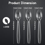 350 Count Clear Plastic Spoons, Extra Heavy Duty Plastic Spoons, Premium Disposable heavy duty spoons Set, BPA-Free Heat Resistant plastic utensils for Party Supplies, Weddings and Everyday Use