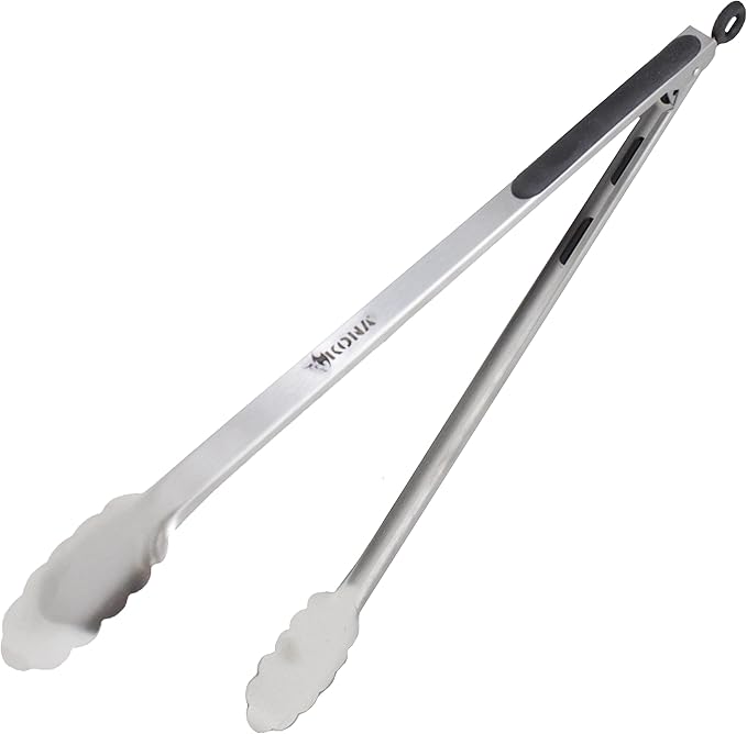 Kona Premium Stainless-Steel Locking Grill Tongs 18 inch, Sturdy, Heavy Duty Tongs - Great for Cooking, Grilling, and Barbecue (BBQ)