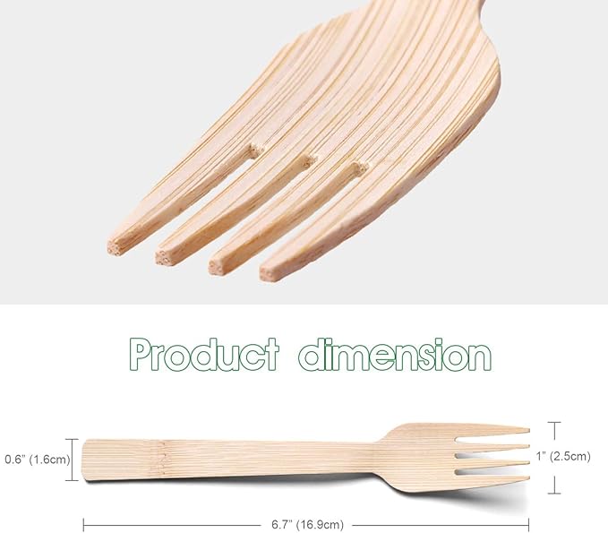 Bamboo Cutlery - 2200 PK 6.7" Bamboo Forks Disposable 100% Compostable Forks Bulk Biodegradable Renewable Natural Utensils for Travel/Camping/Wedding/Party Asin