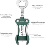 Beneno Wine Opener, Zinc Alloy Premium Wing Corkscrew with Multifunctional Bottles Opener, Sharp Wine Corkscrew with Ergonomic Non-Slip Wing Handle, Dark Green