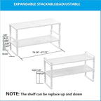 Expandable,Adjustable & Stackable Spice Rack, Cabinet Kitchen Countertop Shelf Organizer,Metal Pantry Storage Shelves - Space-Saving Storage Solution(2Packs/White/Large)