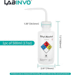 Ethyl Alcohol Wash Bottles, 1PC of Vol.500ml (17oz), Narrow Mouth, Self-Venting Safety Wash Bottles, LDPE Material,IN-WBE501