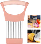 Onion Slice Holder, Stainless Steel for Slicing & Cutting Onions, Meat, Potatoes, Tomatoes - Assistant Tool, Kitchen Gadgets (Pink, 1 Pack)