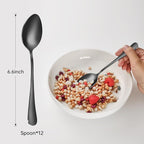 Black Spoons silverware teaspoons set of 12 dessert spoon 6.6inch Food-Grade stainless steel kitchen and dining table spoons (Black)