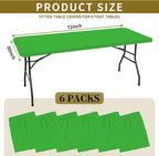 6 Pack Fitted Tablecloth for 6 Foot Rectangle Tables, Green Elastic Outdoor Picnic Table Cover, Washable Stretch Folding Table Cloths 6 ft for Camping Party Patio Kitchen Banquet, 30" W x 72" L