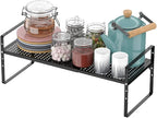 Expandable Counter Shelf, Adjustable Height Spice Rack Metal Mesh Board Shelf Organization for Kitchen Pantry Bathroom Office -Black