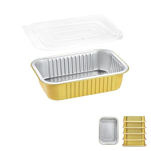 Aluminum Pans 6"x4 "with Lids (5 Pack) - Thicker Heavy Duty Reusable Foil Tins - Microwavable Multi-Use Pan, Pot, Container - Disposable Sturdy Pans for Cooking, Heating, Storing, Prepping Food