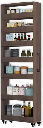 7-Tier Slim Storage Cart, Wooden Rolling Pantry Cabinet with Wheels, Narrow Shelf Organizer for Kitchen, Bakers Rack, Dining Room, Closet, Small Spaces Gray 73.2" H*9.8" W*23.6" D