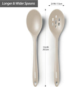 Silicone Slotted Spoons for Cooking - Extra Large Kitchen Spoons for Mixing, Serving, & Stirring - 600°F Heat-Resistant Non Stick Utensils Skimmer- Dishwasher Safe, Khaki