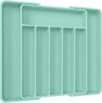 Aujen Silverware Organizer - Expandable Kitchen Drawer Organizer, Adjustable Utensil Organizer, Cutlery Tray for Forks, Knives, Multipurpose Kitchen Organizers and Storage Solution, Green, Large