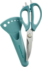 Rachael Ray Professional Multi Shear Kitchen Scissors with Herb Stripper and Sheath, 2 Piece, Agave Blue