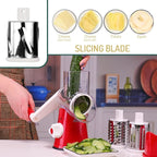 Rotary Cheese Grater with Handle Vegetable Shredder Round Kitchen Slicer Mandoline Grater for Vegetable, Nuts, Chocolate, Cheese, White, 3 Stainless Steel Blades
