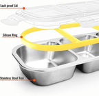 Stainless Steel Snackle Box Container,Reusable Bento Box for Kids & Adults,Leak-Proof Snack Containers with Lids, Perfect for Lunchables, Snack Pack Containers(3 Compartments Yellow)