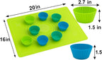 Silicone Baking Set with Silicone Baking Mat (12” x 16”) and 10 Standard Cupcake Liners (2.7” Reusable Muffin Cups) – Nonstick Pastry Mat for Rolling Dough, Oven Safe, BPA Free, Easy to Clean