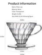 Pour Over Coffee Maker, Single Cup Coffee Dripper, Manual Porcelain Slow Brewing Accessories for Travel, Camping, Office, Home, Cafe, Coffee Gifts (Clear, Large)