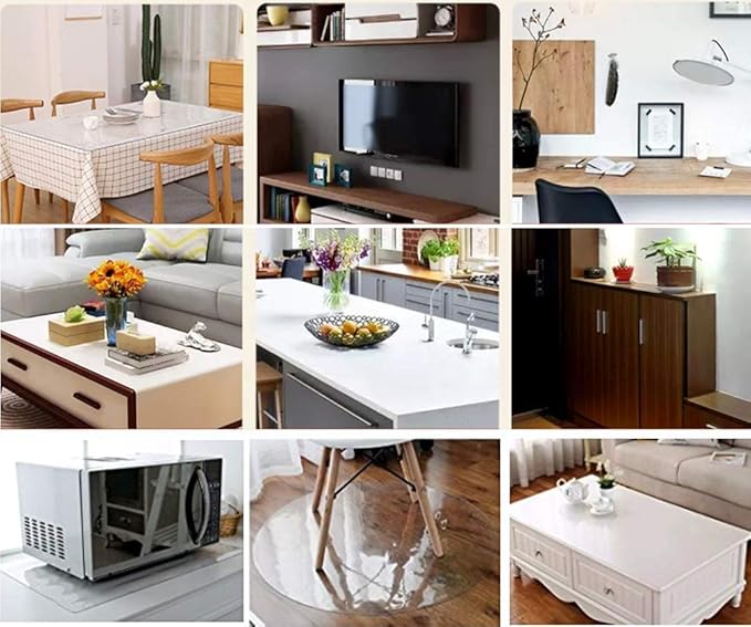 NECAUX Custom Multisize 1.5mm Thick Clear PVC Table Cover Protector - 30 x 46 Inch Water Resistant Plastic Rectangular Vinyl Non-Slip Desk Pad for Coffee Table/Writing Desk