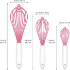 Pink Silicone Whisk, Sealed Waterproof Design Set of 3, Professional Kitchen Whisks for Cooking Non-Scratch, Silicone&Stainless Steel Whisk, Heat Resistant 480°F Rubber wisk, BPA free