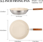 MARSKITOP 9.5" Stainless Steel Frying Pan Skillet with Healthy Ceramic Nonstick Coating and Wooden Handle - Non Toxic and PFAS Free - Compatible with All Cooktops