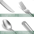DEACORY Silverware Set 10 Pieces Hexagon Matte Finished Flatware Set Cutlery Set Stainless Steel for 2