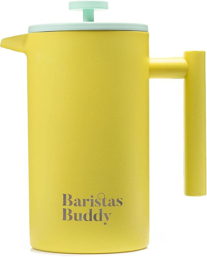 Yellow French Press Coffee Maker - Colorful, Retro And Stylish Insulated Coffee Brewer - Large Size Brews 4 Cups