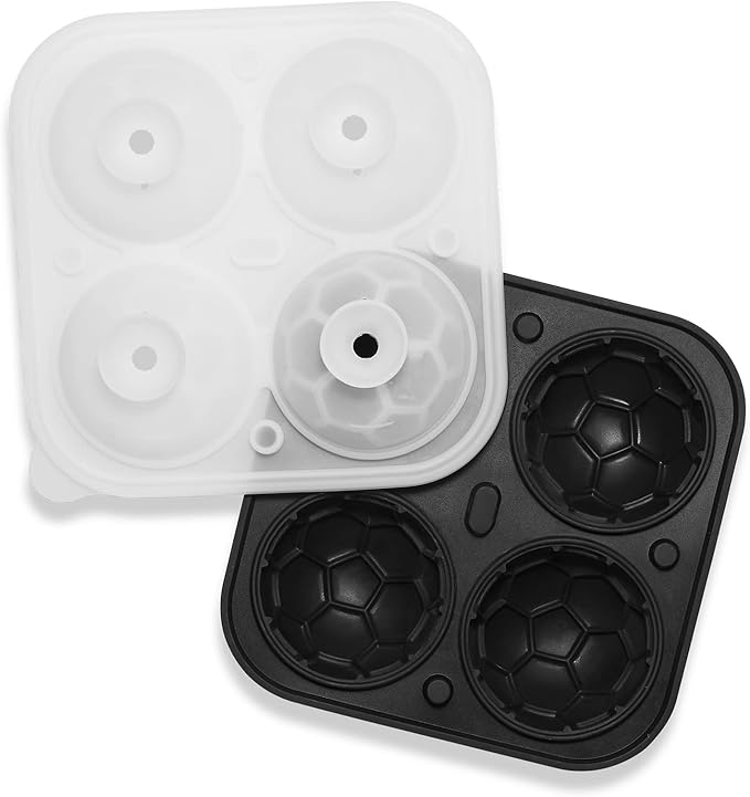 Silicone Soccer Ball Ice Cube Mold Fun Shapes, Novelty Soccer Gifts, 2.2" Large Craft Round Sphere Ice Ball Molds For Game Day, Whiskey, Cocktails, Bourbon
