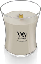 WoodWick Tonka & Almond Milk Gifts for Women and Men, 9.7 oz Medium Hourglass Candle with Crackling Wick