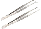 O'Creme Stainless Steel Precision Kitchen Culinary Fine-Tip Tweezer Tongs, 1 Curved and 1 Straight