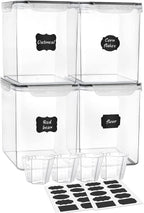 Large Food Storage Containers 5.2L (175oz), MCIRCO 4 Pieces Plastic Airtight Food Storage Containers for Flour, Sugar, Baking Supplies, with 4 Measuring Cups and 20 Labels