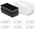 Bangp Large Ice Cube Tray with Bin and Tongs,2 Pack Large Size Silicone Ice Cube Trays for Whiskey, Big Square Ice Cube Molds Making 16 Giant Ice Cubes for Whiskey Cocktails Bourbon