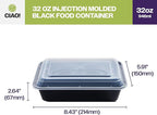 CIAO! Heavy Weight 32oz Injection Molded Microwavable Black Rectangular Food Container with Lid (150/case)