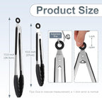 2 Pack Black Premium Stainless Steel Heat Resistant Kitchen Tongs for cooking,set of 9" and 12",Non Scratch Silicone cooking Tong Tip for Cooking Pans,Strong Grip BBQ tongs for Grabbing Hot Food