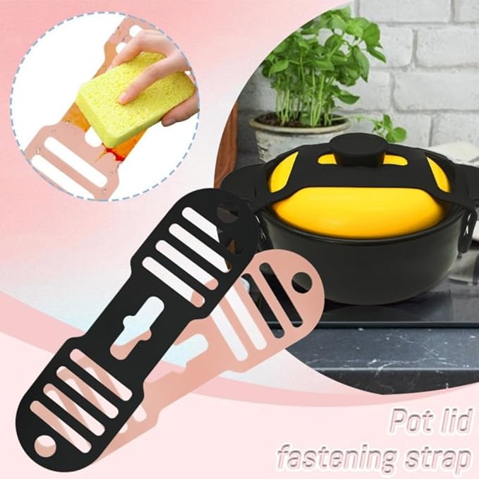 Silicone Lid Lock Strap for Crockpot Slow Cooker (6/7/8 Quart) - Universal Crockpot Lid Holder & Rubber Strap Alternative | Heat-Resistant, No-Spill Design Transport Accessories (Black 2PCS)