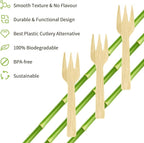 Bamboo Cutlery Set | 2000PK Mini Forks 3.54" Disposable Small 100% Compostable Eco-Friendly Renewable Natural Fork Bulk for Dessert/Fruit