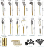 Gold Kitchen Utensils Set, Kyraton 38 Pieces Non-Stick Silicone Cooking Utensils Set, Spoon Spatula Set with Sturdy Stainless Steel Utensil Holder, Dishwasher Safe