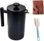 YJX 34oz Coffee Maker, Stainless Steel French Press, 1 Liter Camping Coffee Pot, Tea Maker, 34 Ounce Travel Coffee Presses, Heat Resistant Double Insulated (Black)