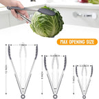 HOTEC Premium Stainless Steel Locking Kitchen Tongs with Silicon Tips, Set of 3-7", 9" and 12" (Grey)