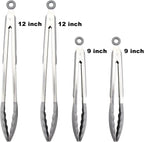 4 Pack Aqua Sky Kitchen Tongs, Premium Silicone BPA Free Non-Stick Stainless Steel BBQ Cooking Grilling Locking Food Tongs, 9-Inch & 12-Inch