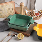 Sweejar Ceramic Baking Dish, 9 x 9 Cake Baking Pan for Brownie, Porcelain Square Bakeware with Double Handle for Casserole, Lasagna, Family Dinner (Light Green)