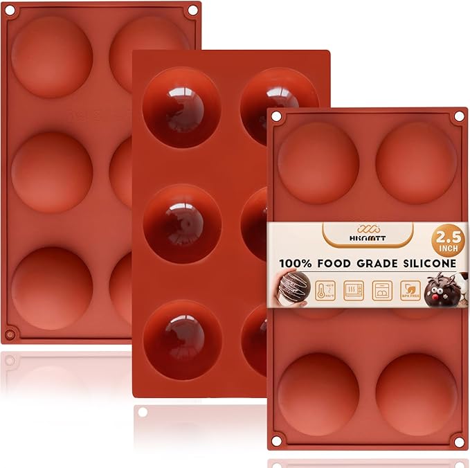 Hot Chocolate Cocoa Bomb Molds Hemisphere Silicone 2.5 Inch 3 Pack, Semi Ball Mould 6 Cavity Large Circular, BPA Free Non-Stick Half Sphere Holiday Valentine DIY Cake Jelly Dome Mousse