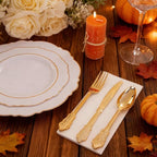 WDF 300 Pieces Gold Plastic Silverware Disposable - Heavy Duty Thanksgiving Plastic Cutlery - Gold Silverware Sets Includes 100 Forks, 100 Spoons, 100 Knives