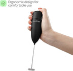 Milk Frother Handheld – Electric Foam Maker Wand with Stainless Steel Whisk – Battery Powered Mini Mixer for Coffee, Matcha, Lattes & Cappuccinos, Black