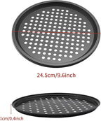 9.6 inch Pizza Pan With Holes, Carbon Steel Perforated Non-Stick Bakeware for Home Kitchen Oven, 2 Pack