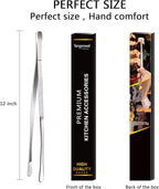 12-Inch Professional Kitchen & Cooking Tweezers Tongs - Stainless Steel Long Tweezer Tongs - BBQ,Plating,Multi-use