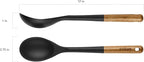 STAUB Serving Spoon, Great for Scooping Sides and Serving Hearty Stews, Durable BPA-Free Matte Black Silicone, Acacia Wood Handles, Safe for Nonstick Cooking Surfaces