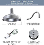 Steel Lighting Co. Gardena Barn Light | Outdoor Wall Mounted | 16" Dome | 11" Gooseneck | Farmhouse Light Made in America | Galvanized Exterior/Galvanized Interior