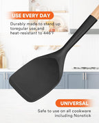 Nonstick Silicone Spatula, Non Scratch Flexible Edge for Pans, Slip Resistant comfortable Wooden Handle, Heat Resistant BPA-Free Kitchen Spatulas for Cooking, 13.2 Inch, BLACK