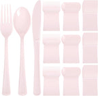Supernal 300 Pieces Pink Plastic Silverware Heavy Duty Disposable Silverware Pink Utensils Disposable Cutlery Set 100 Forks 100 Knives 100 Spoons for Wedding Party Supplies Everyday Use